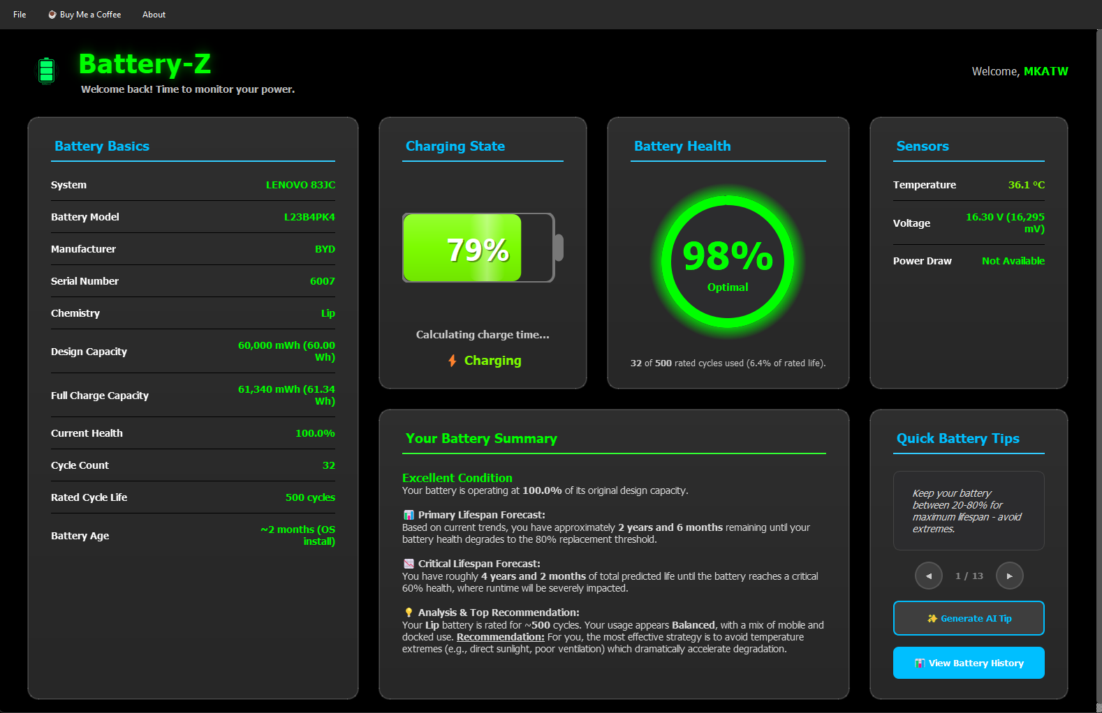 Battery-Z Interface - Real-time monitoring dashboard